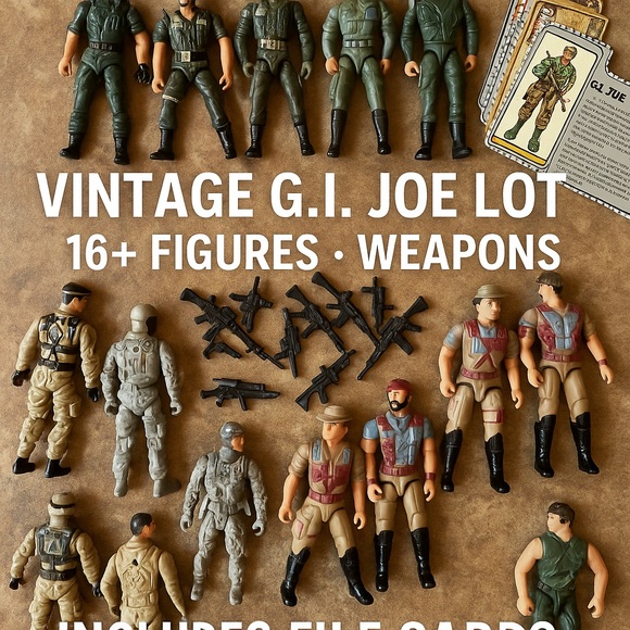 Vintage G.I. Joe Action Figure Lot w/ Weapons & Cards - Picture 1 of 5